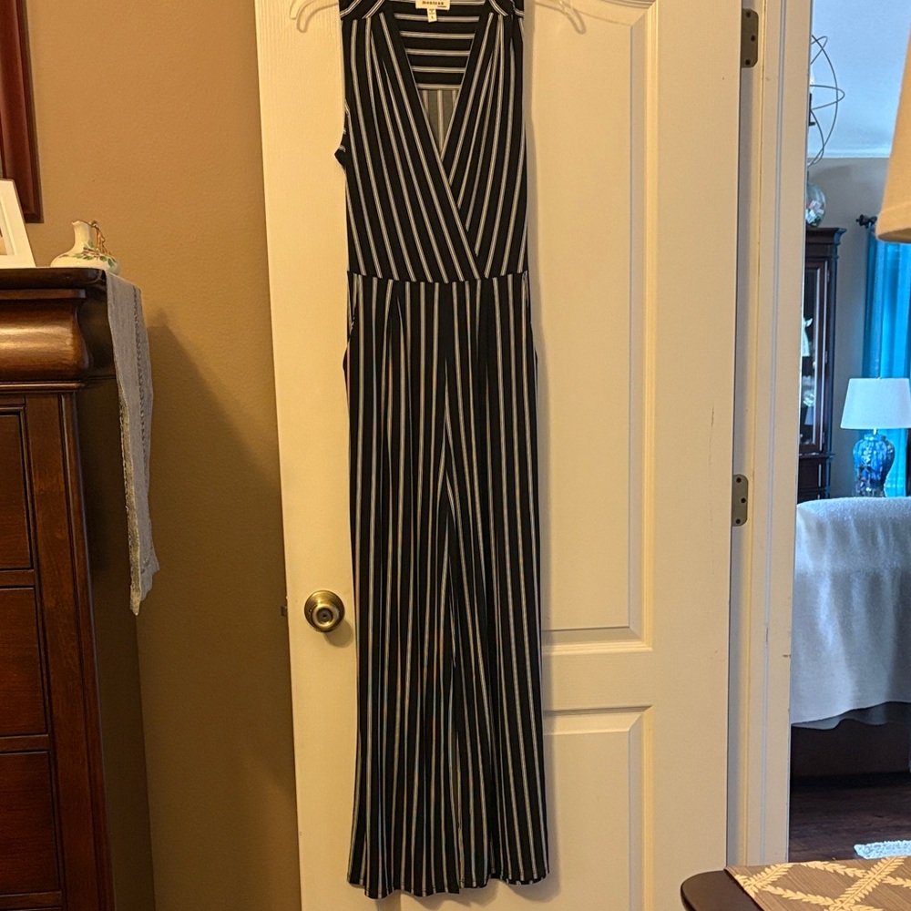 Monteau Black and White Striped Jumpsuit